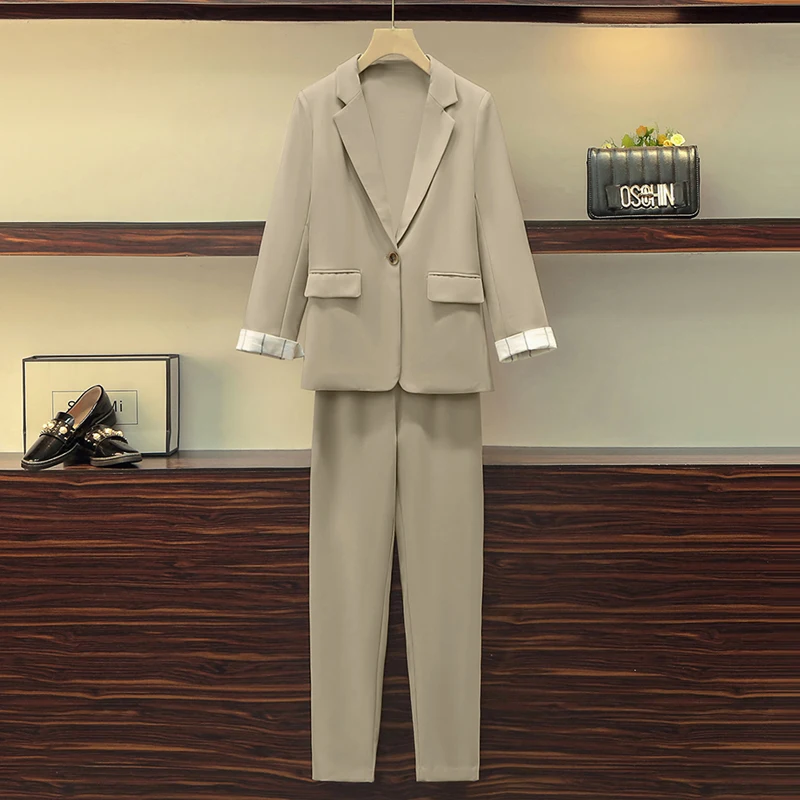 Tow-Piece Work Pants Suit OL Women’s Business Uniform, Smil Suit Jacket And Pencil Pants, Office Ladies’ Dress Code  Large Size