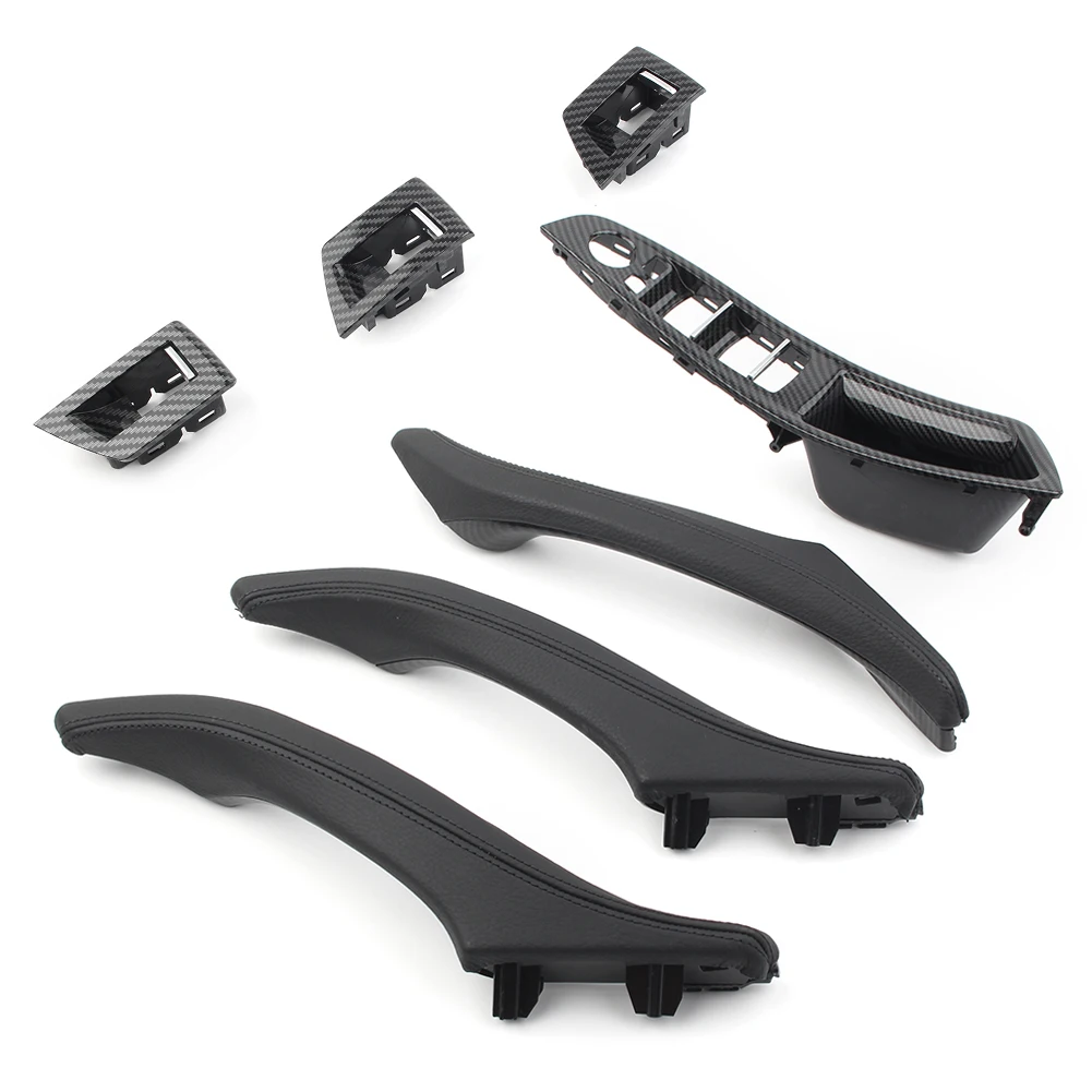 7Pcs/Set Car Inner Door Trim Pull Handle Carbon Fiber Cover For BMW 5 series F10 F11 F18 2010-2017