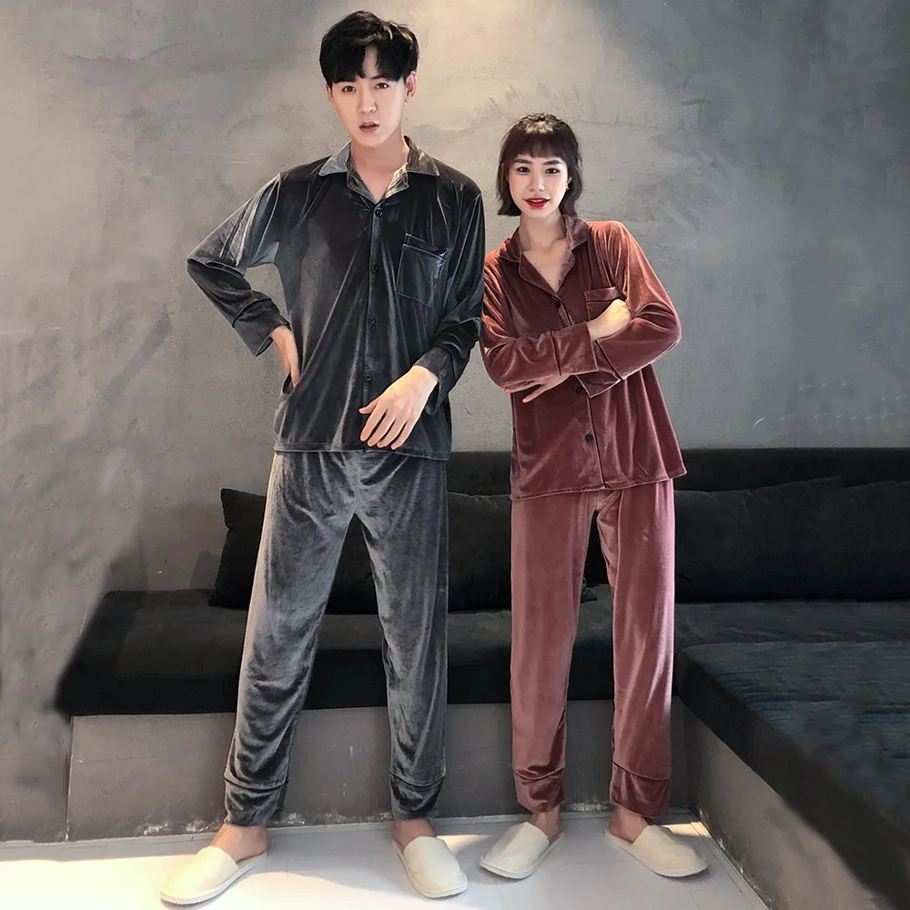 Men's Velvet Pajamas Set 2 Pieces Oversized 5XL Soft Nightwear Autumn Sleepwear Women's Home Clothes Lounge Wear Lovers Pyjamas