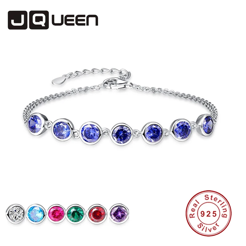 

Женский классический браслет-цепочка JQUEEN из стерлингового серебра 925 пробы с натуральным круглым драгоценным камнем, Прямая поставка