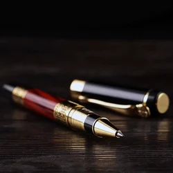 High Quality Ballpen Golden Carving Mahogany Luxury Business School Student Office Supplies Ballpoint Pen New Ink Pen