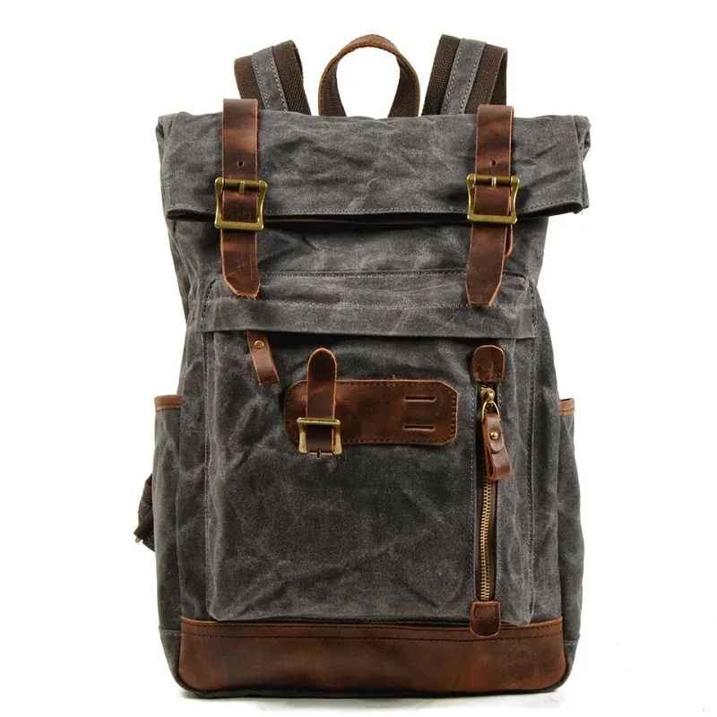 Luxury Vintage Backpack Men Canvas Large Travel Bags Leather Waterproof Casual Daypacks Male School Bags For Boy Young Bagpack