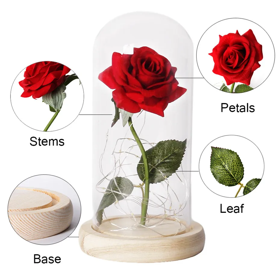 Beauty And The Beast Rose Rose In LED Glass Dome Forever Rose Red Rose Valentine\'s Day Mother\'s Day Special Romantic Gift