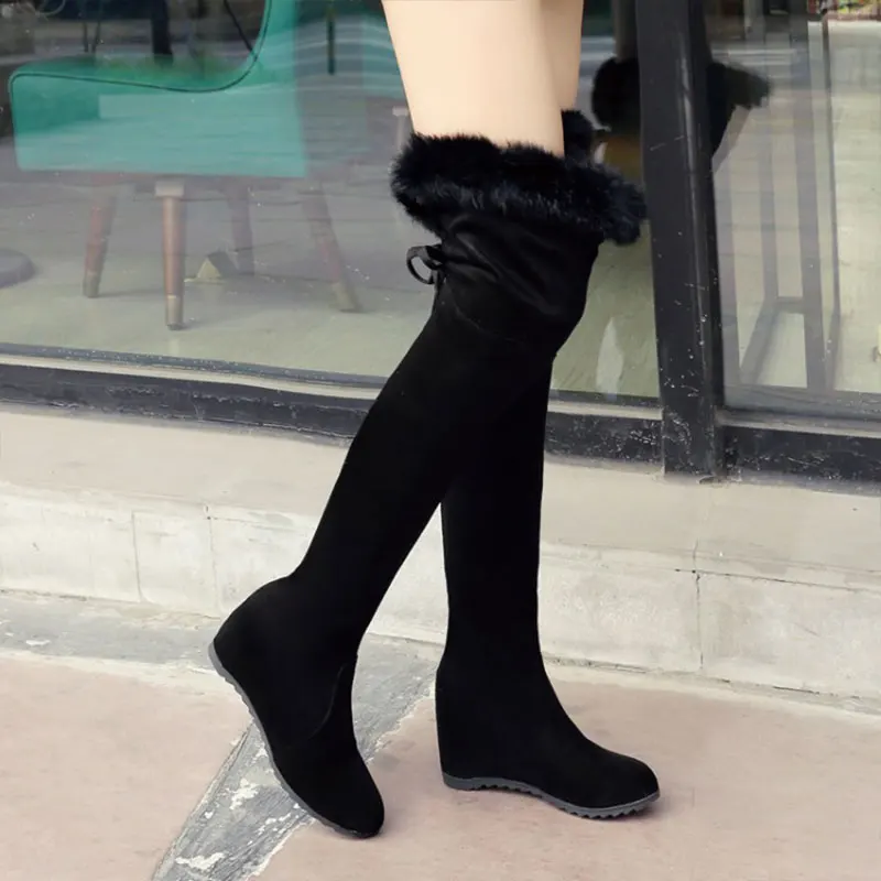 Sgesvier Women Boots Autumn Winter Fashion Height Increasing Boots Casual Wedge Heels Over The Knee Thigh High Long Boots