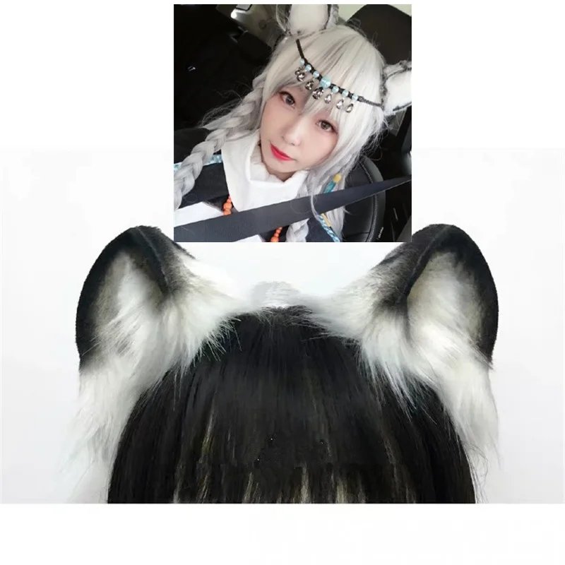 

Gray Snow Leopard Cat Wolf Ears Headwear Hairhoop Christmas Halloween Cosplay Costume Accessories