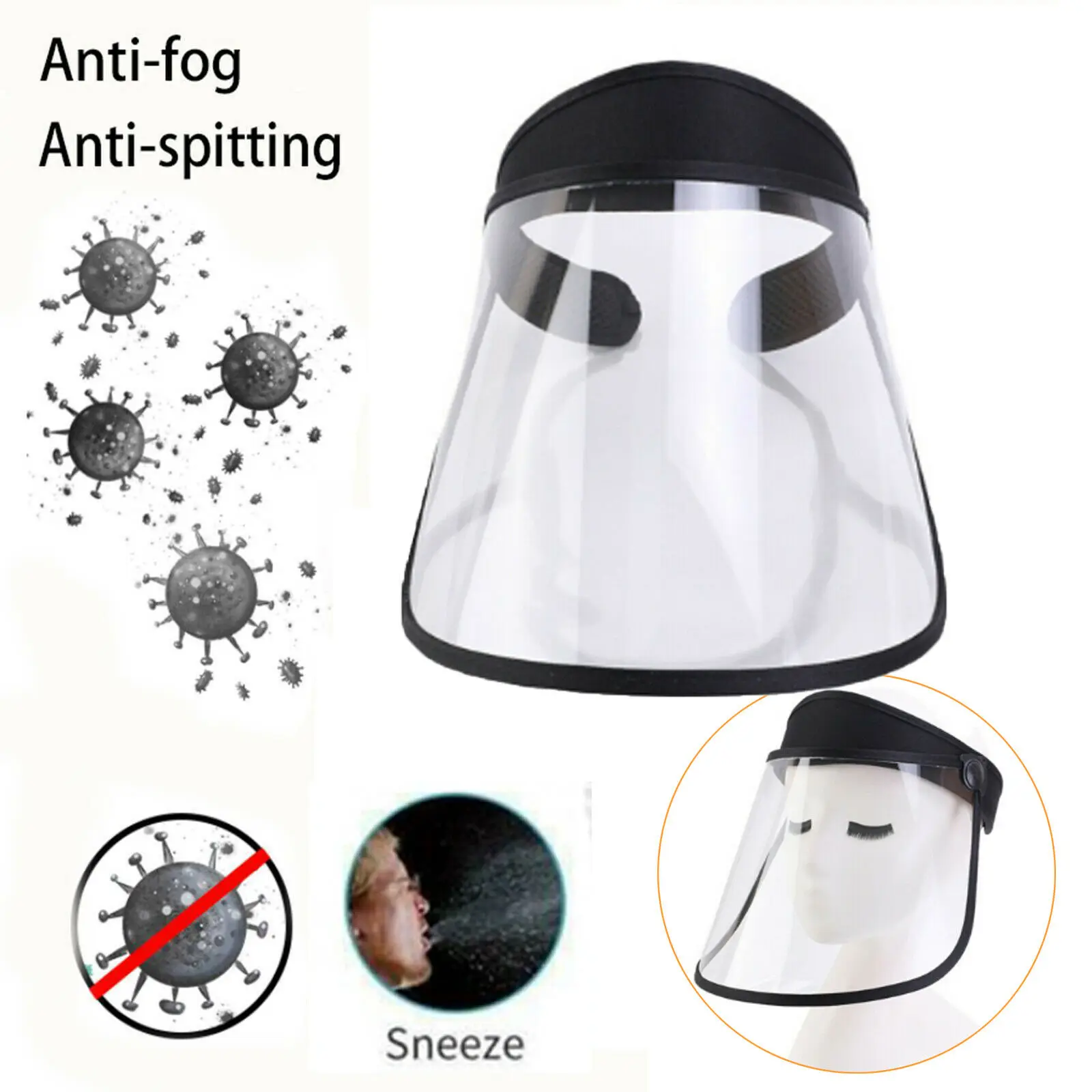 Anti-smoke Saliva Dust Facial Protection Visor Mask Transparent PVC Safety Mask Screen Visor Head Facial Respiratory Protection