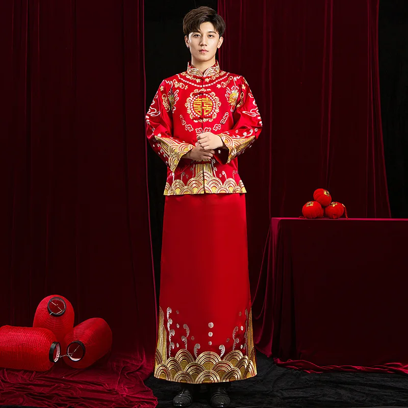 Traditional Chinese Wedding Couple Clothing Embroidery Cheongsam Refined Banquet Stylish Elegant Bride Dress китайская одежда