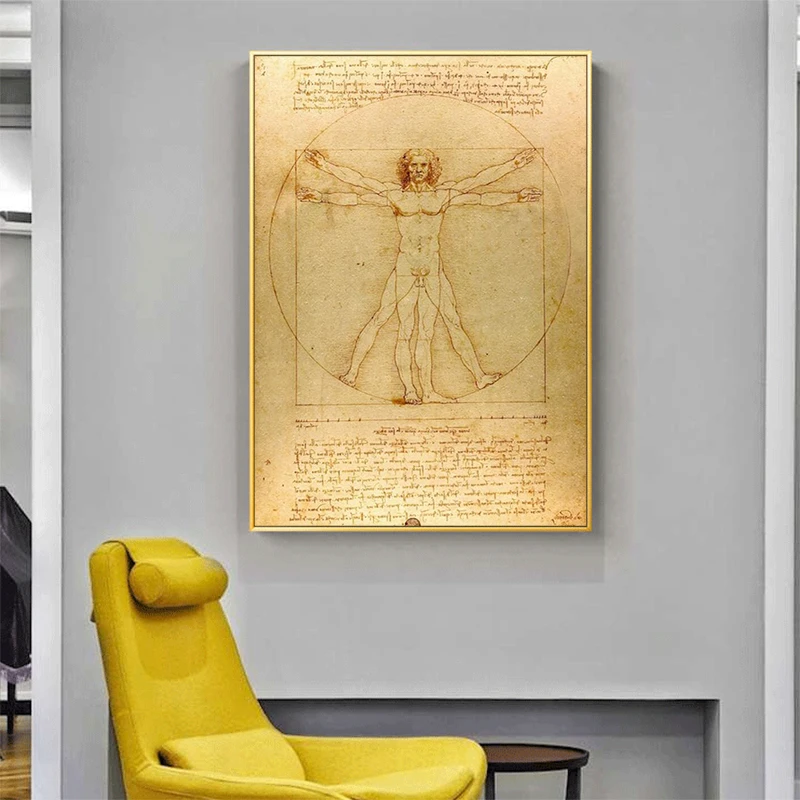 Vitruvian Man Famous Art Canvas Paintings By Leonardo da Vinci Classical Wall Art Posters And Prints Wall Art Pictures Cuadros