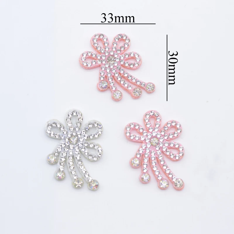 10Pcs 33*30mm Flower Tassel Rhinestone for DIY Clothes Hat Decor Sewing Patches Headwear Hairband Supplies Accessories Applique