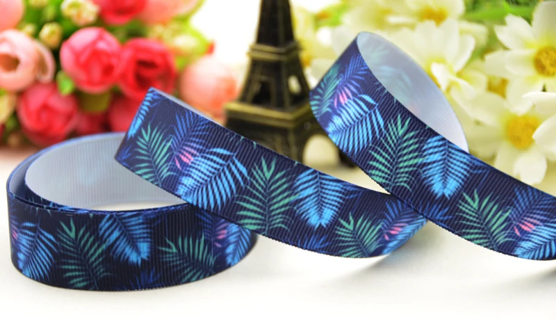 22mm 25mm 38mm 75mm leaf printed Grosgrain Ribbon party decoration 10 Yards X-03643