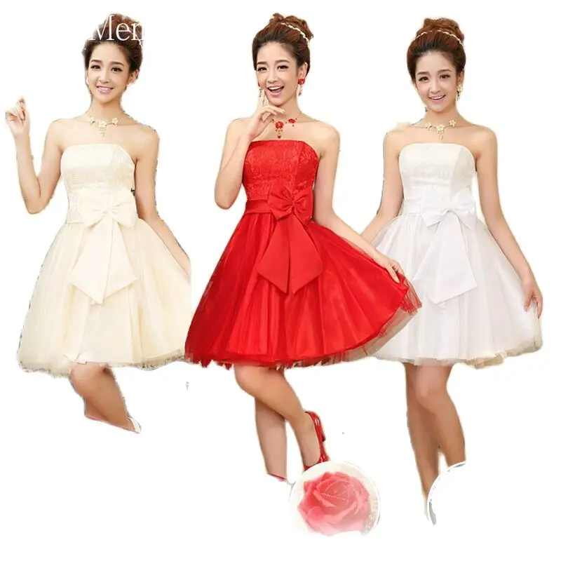 In Stock Champagne Red White Short Bridesmaid Dresses Banquet Graduation Evening Party Prom Vestidos