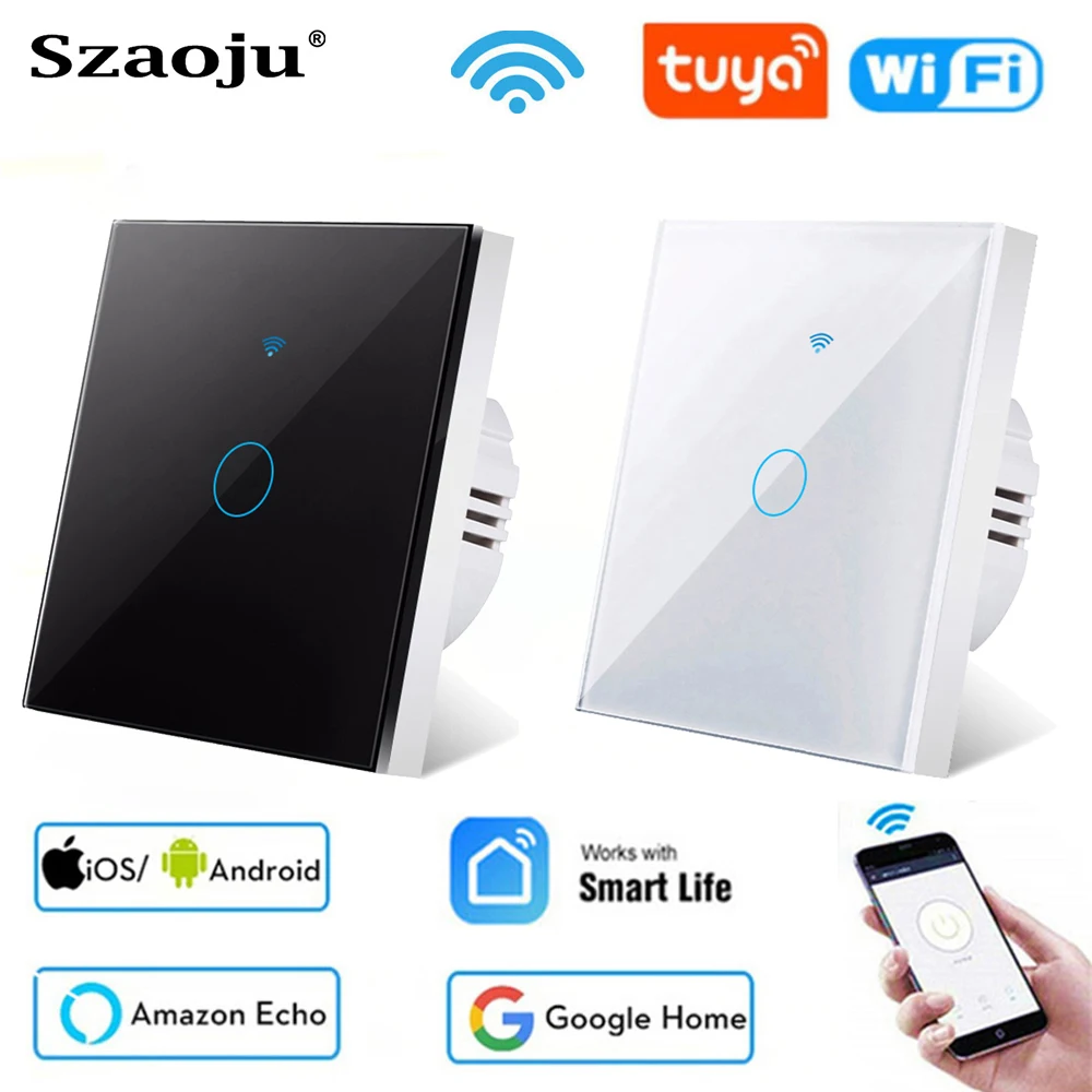 Szaoju Tuya WiFi Touch Switch Light Wall Smart Switch Universal For EU Smart Home Life Alexa Google Home 433RF Remote ​1/2/3Gang