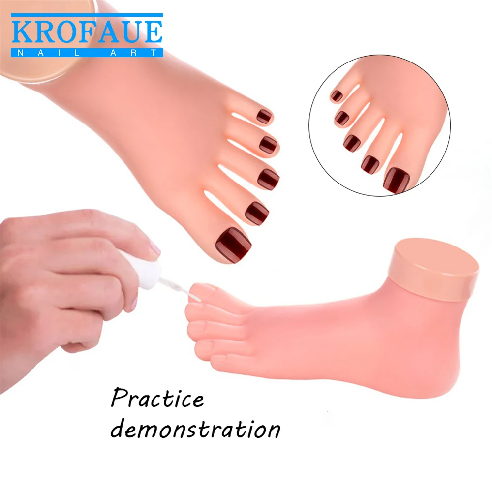 KROFAUE  Toe Nail Training Model Flexible Silicone Practice Fake Foot Prosthetic False Nails Display Stand Soft Pedicure Tool