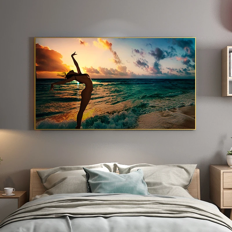 

Naked Girl Dancing On The Beach Wall Art Canvas Painting Posters and Prints Modern Mural Picture for Living Room Home Decor