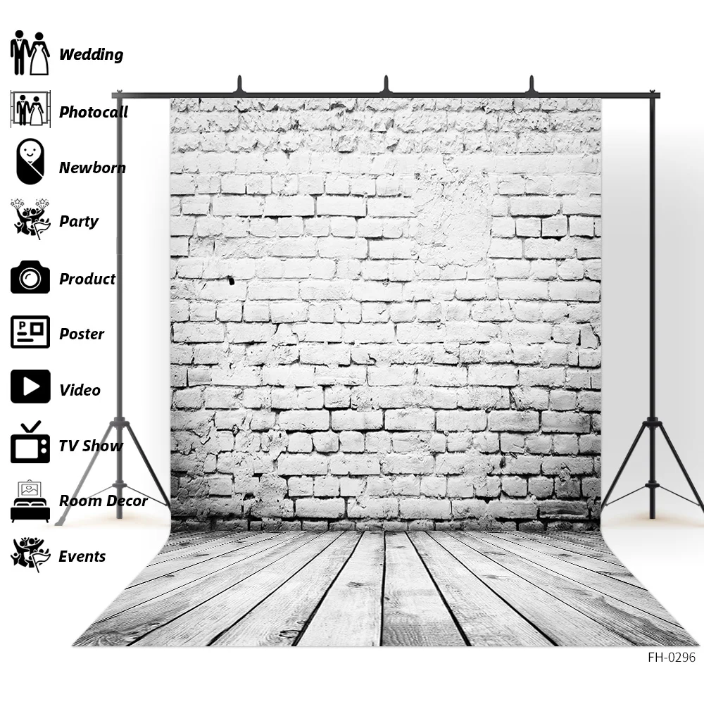 White Brick Wall Wooden Board Floor Backgrounds Vintage Portrait Baby Shower Newborn Toy Photography Backdrops For Photo Studio