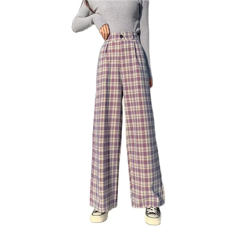 

Plaid Pants Women Casual Chic Oversize 4XL Loose Wide Leg Trousers Ins Retro Teens Harajuku Hip-hop All-match Unisex Streetwear