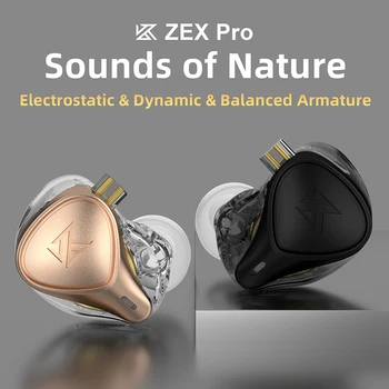 KZ ZEX Pro 정전기 다이내믹 밸런스드 이어폰, 노이즈 캔슬링, 스포츠 게임 분리형 케이블, 인이어 하이파이 헤드셋, KZ EDX ZAS 