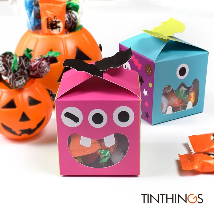 

100PCS Halloween Box Monster Candy Cookie Boxes With Window Halloween Party Favors Kids Gift Gift Packaging Box For Chocolate