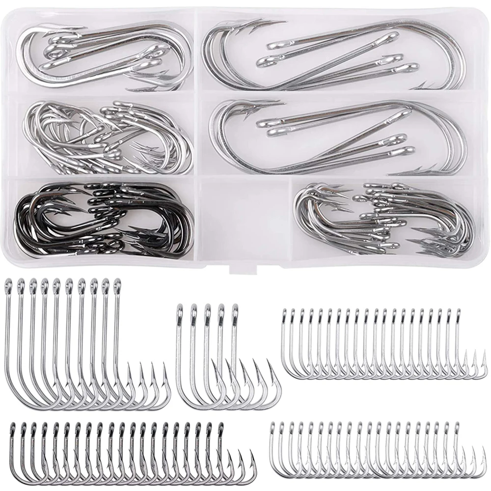 75Pcs/Box Stainless Steel Fishing Hooks Kit Tuna Circle Hook Live Bait Big Game Fishing Hooks For Saltwater Freshwater