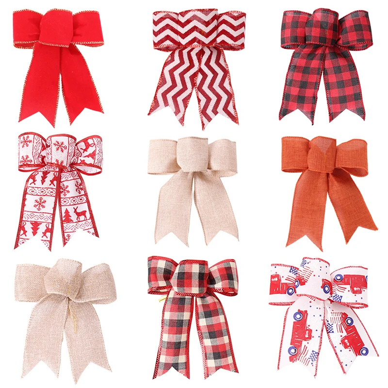 

3ears Christmas Bow Ribbon New Year Decor Christmas Tree Decoration Bows For Crafts Christmas Theme Small DIY Linen Bow