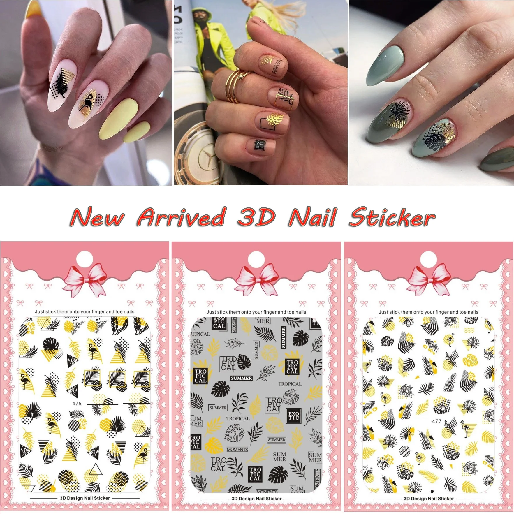 

2021 Hot DIY 3D Nail Art Sticker Adhesive Sticker Decals Tool Black Gold Leave Deisgn Nail Art Tattoo Decoration Wholesale Z0382