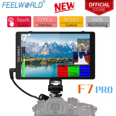 FEELWORLD-F7 Pro On-Camera Field Director Monitor, 7 "IPS Touch Screen, 3D LUT DSLR, HDMI, 4K, 60Hz, HD with F970 External Power
