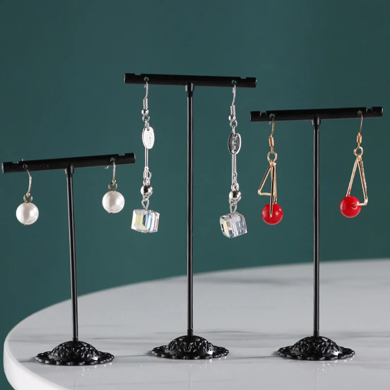 Jewelry Earring Navel Ring T-Shaped Hanging Display Rack 3pcs/set Plated Metal Stand Earrings Organizer Holder Counter Showcase