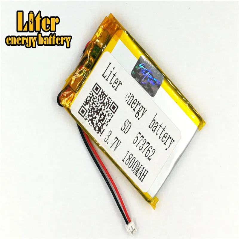 1.5MM 2pin connector 3.7 V 573762 1800mah Rechargeable lipo flat battery MP3 MP4 MP5 small toys Bluetooth stereo