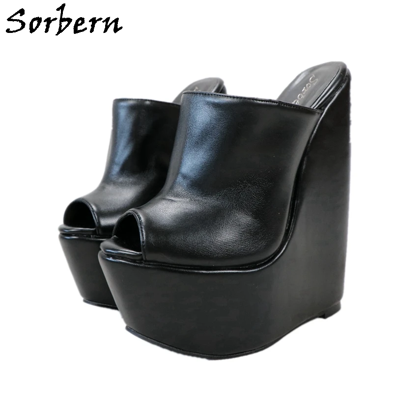 

Sorbern Open Toe Black Wedge Mules Pump High Heel Platform Shoe For Ladyboy Heels For Crossdresser Women Summer Shoes Custom