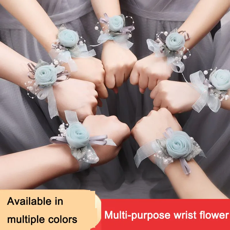 

Korean Wrist Flower for Bride and Bridesmaid, Wrist Flower, Adjustable Ribbon, Wedding Supplies, 4PCs