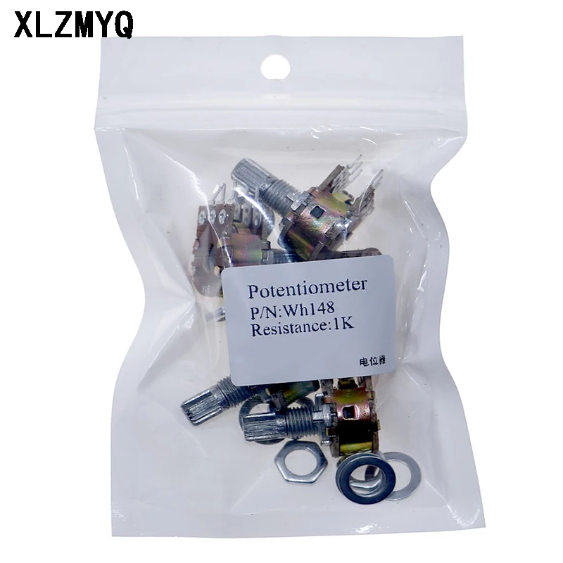 10 stücke wh148 Dual Gang Stereo 15mm 6-poliges Potentiometer 1k 2k 5k 10k 20k 50k 250k 500k k 1m mit Knöpfen Potentiometer Wellen muttern