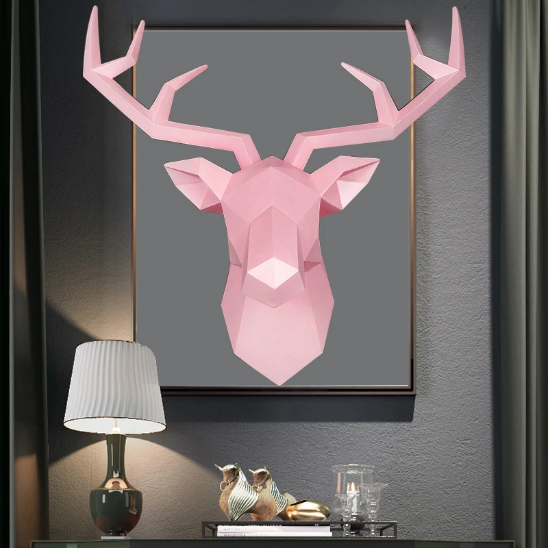 

3D Deer Head Statue Decor Abstract Sculpture Home Decoration Accessories 50x49x20cm Living Room Wall Big Elk Statues Decorations