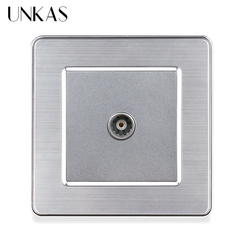 UNKAS Gray Luxury Stainless Steel Panel Television Port Wall Socket 86MM * 86MM Weak Electricity TV Jack Grey Outlet