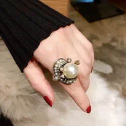 Women Vintage Opal  Crystal Pearl Ring Jewelry High Quality Trendy