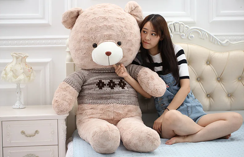 

stuffed toy large 120cm lovely teddy bear plush toy dressed grey sweater khaki bear soft doll throw pillow gift b0558