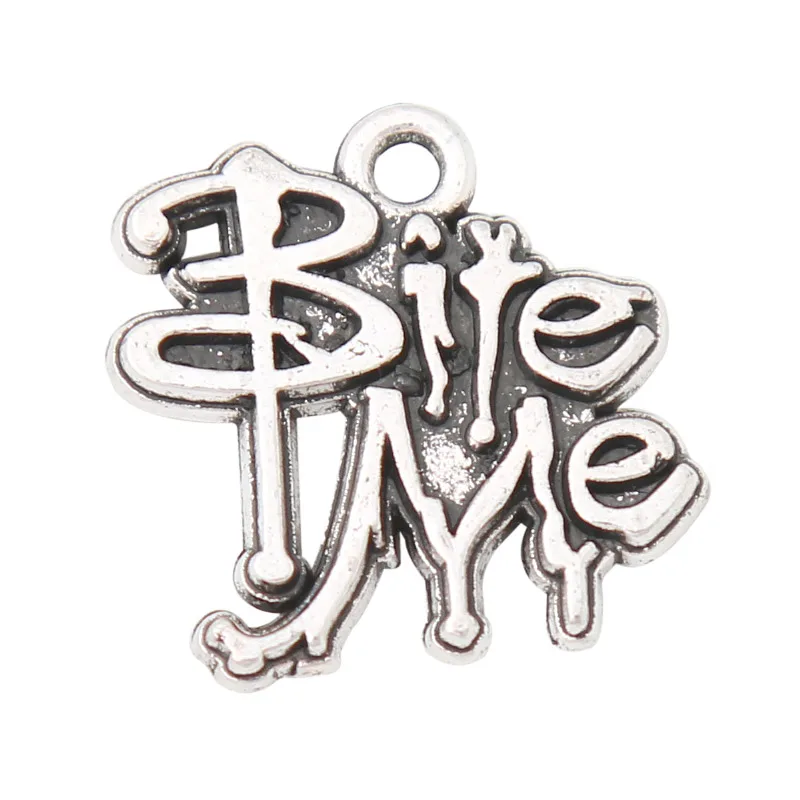 

RAINXTAR Antique Silver Color Vampire Message Charms Bite Me Letter Charms 16*18mm 50pcs AAC760