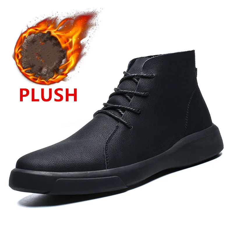 Brand New Winter Men Snow Boots Genuine Leather Warm Plush Men Boots Fashion Lace-up Ankle Boots Autumn Outdoor Men Shoes 38-47