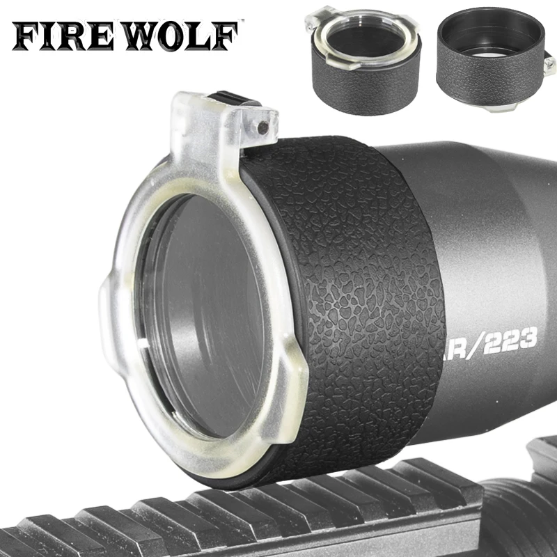 fire wolf rifle scope quick flip spring up open lens cover cap eye protect objective cap for caliber 15 sizes cover