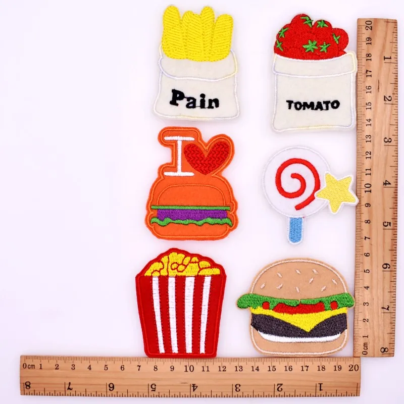 

10pcs/set Children/Youth Clothes/Garment/T Shirt/Pants/Shoes DIY Hamburger/Lollipop/Popcorn Sewing Iron On Embroidery Patches