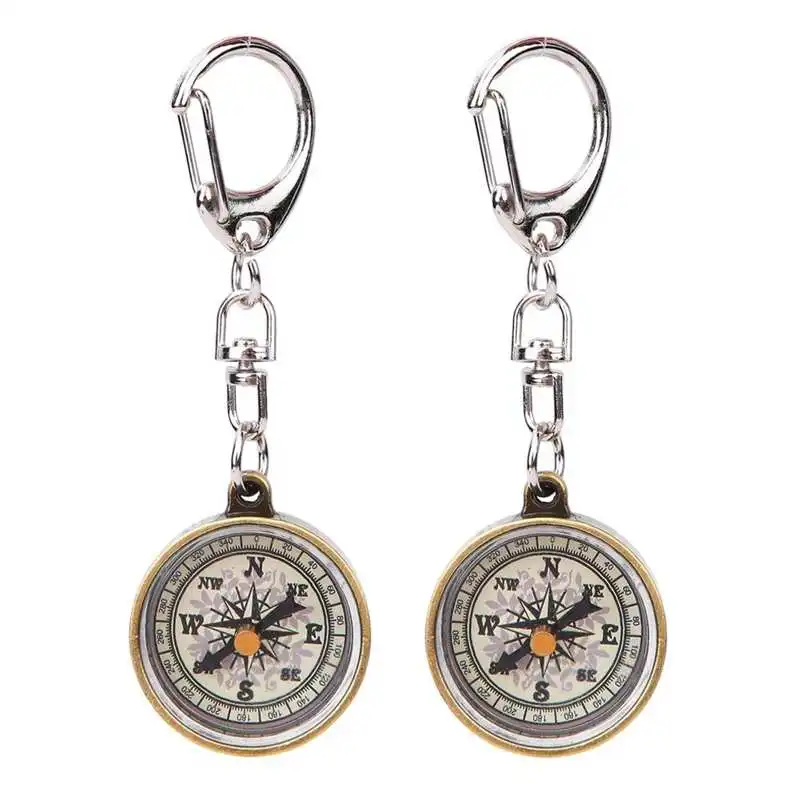 2PCS Mini Compass Vintage Portable Zinc Alloy Compact Pocket Compass Keychain for Outdoor Navigation Tools 3.5x3.5x1.5cm Camping