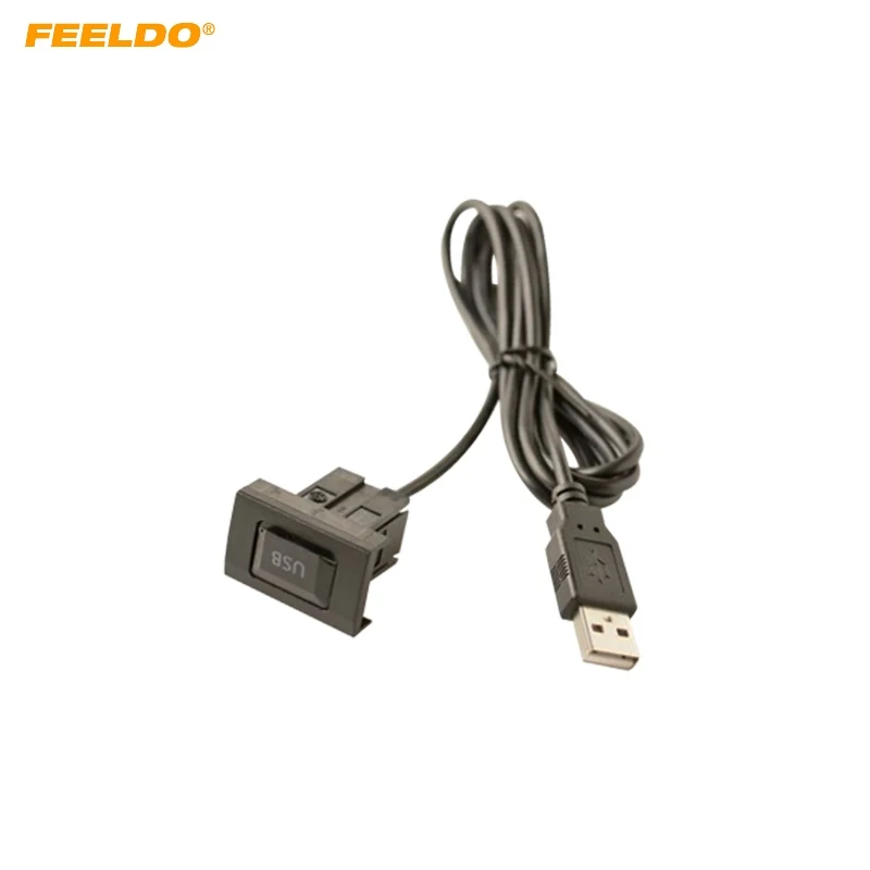 

FEELDO Car USB Switch Button Cable 2.0 USB Data Adapter wiring Harness For Universal Car Models USB Cable Audio Adapter