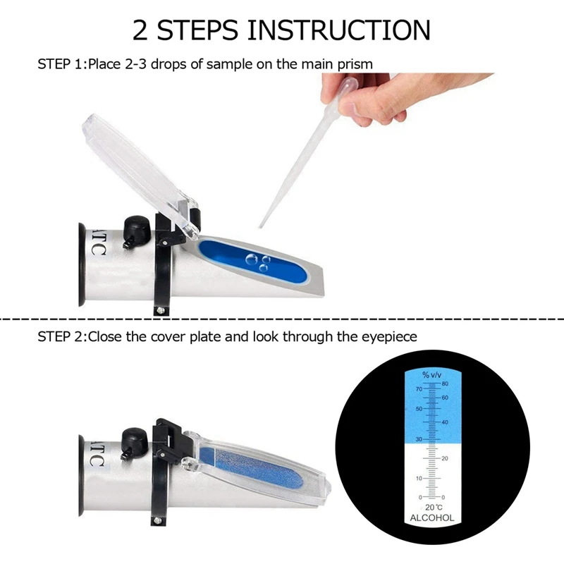 0-80% Hand held Alcohol Refractometer ATC Spirits Tester Alcoholometer Portable Refratometro For Liquor Or Wine Content Meter