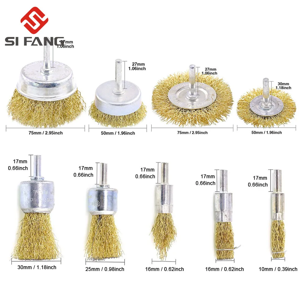 A Set of Brass Brush Wire Wheels Brushes Drill Rotary Tools Engraver Grinder Polishing Metal Rust Removal Brush Set Tools Brush