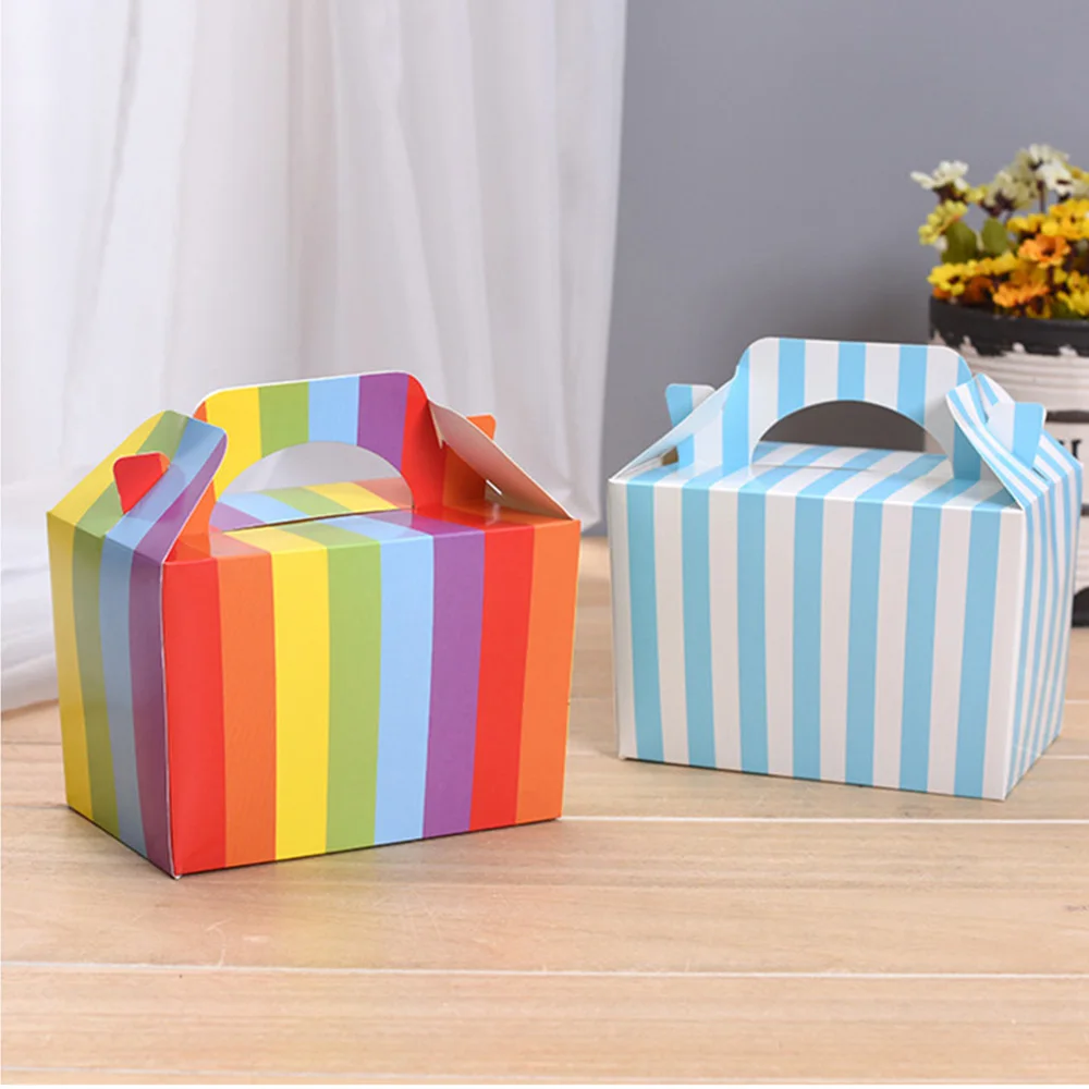 2pcs Paper Gable Boxes Wedding Birthday Party Favor Goodie Candy Buffet Cake Box Gift Bag with Handle