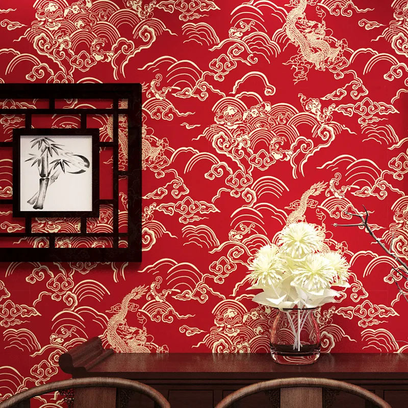 Imagem -02 - Chinês Vermelho Papel de Parede Dragão Padrão Estilo Chinês Clássico Zen Casa de Chá Restaurante Pequeno Restaurante Decoração Wallpa