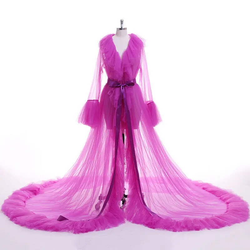 

Mingli Tengda Performance Bride Wedding Sexy Cloak Beautiful Super Fairy Mesh Big Tail Creative Show Nightgown Cape Boudoir Robe