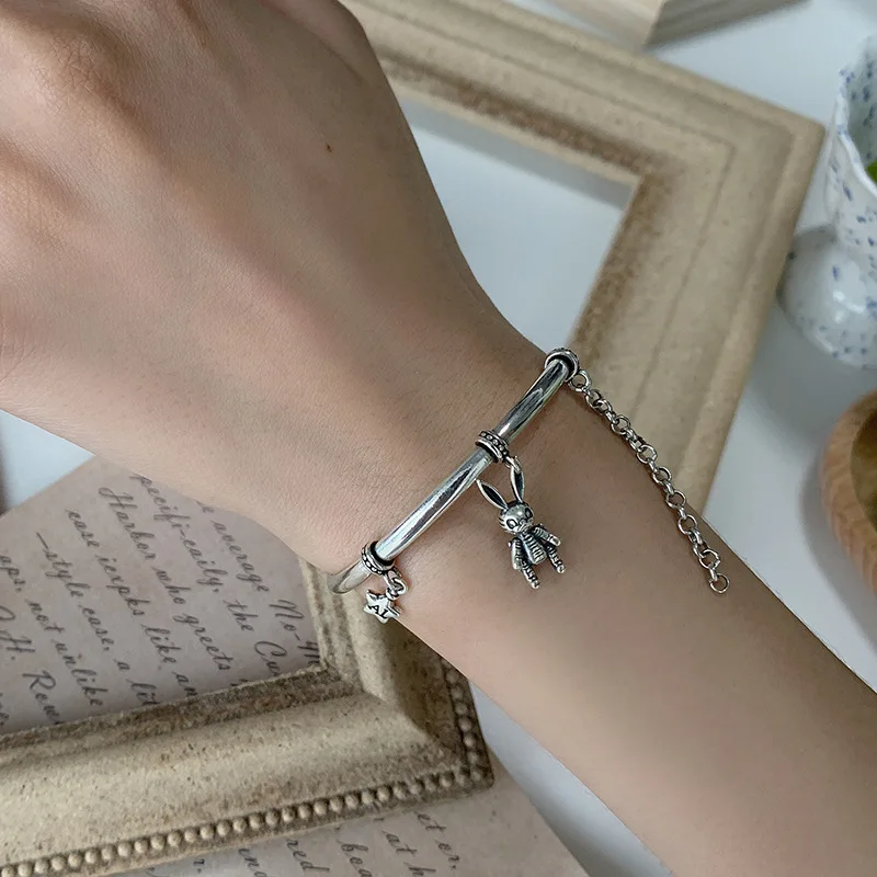 New Arrival 925 Sterling Silver Sweet Lovely Rabbit Animal Ladies Bangle Jewelry Promotion Christmas Gift For Girlfriend