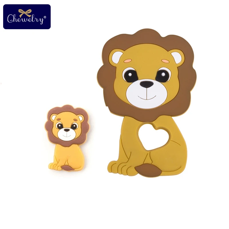 2Pc/Set Silicone Mini Lion Beads Silicone Teether Pendant Baby Toy DIY Nursing Necklace Pacifier Chain Tiny Rod For Baby Product