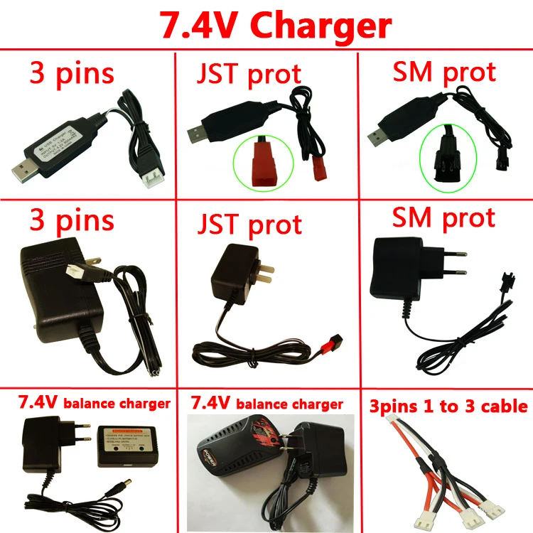 7.4V Charger RC Helicopter Drone Quadcopter 7.4V Lipo Battery Charger Fast Charger 3 Pins SM JST Prot Charger Accessory