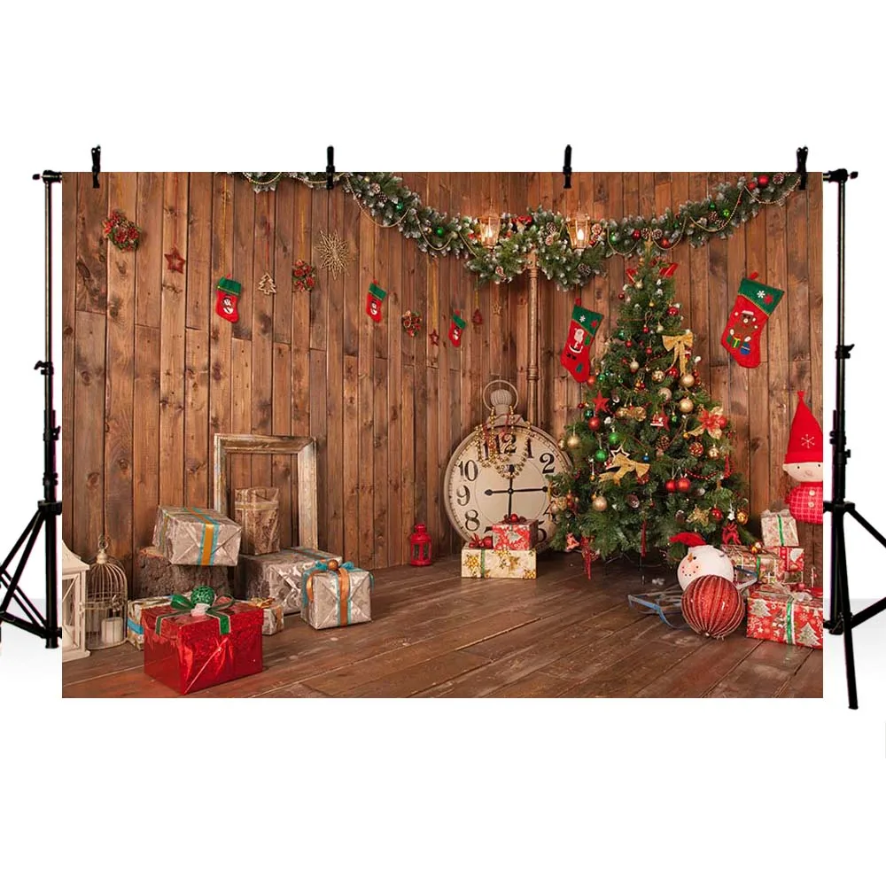 Mehofond Christmas Backdrop Interior Wood Wall Floor Tree Baby Portrait Photography Background Photo Studio Decorations Props